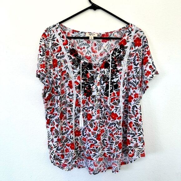 Style & Co Floral Peasant Top Blouse Plus Size 1X - Picture 1 of 7